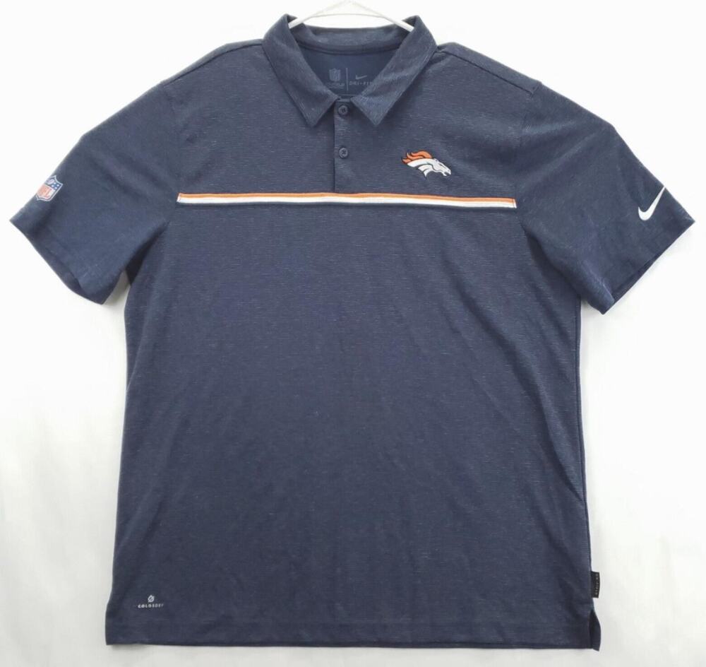 Nike Denver Broncos Polo Shirt Mens Large Blue Dri-Fit Colordry On Field